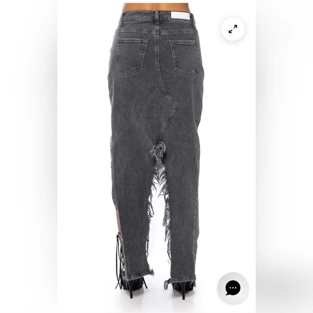 AKIRA Just Wanna Dance Black Distressed Denim Hi-Lo Skirt - Picture 7 of 8